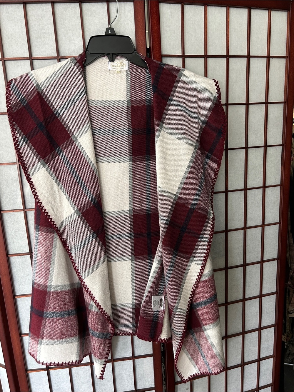 Mud Pie Burgundy and Cream Plaid vest